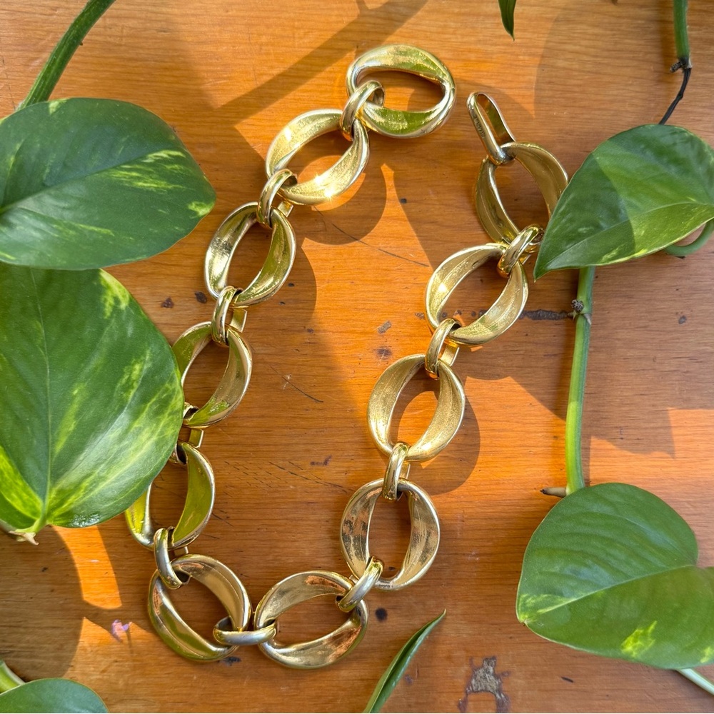 Vintage Chanel Paris Gold Plated Circle Chain Link Choker Necklace Rare